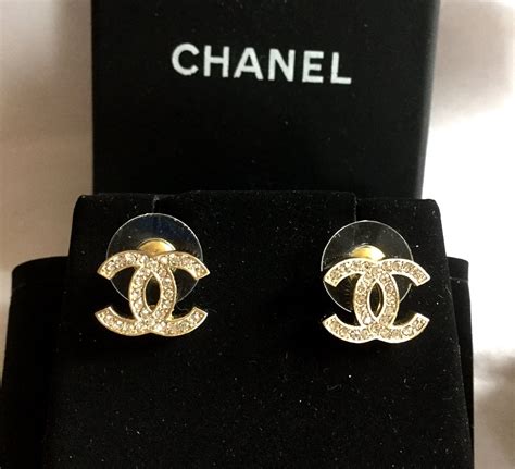 chanel crystal cc logo earrings|authentic chanel logo stud earrings.